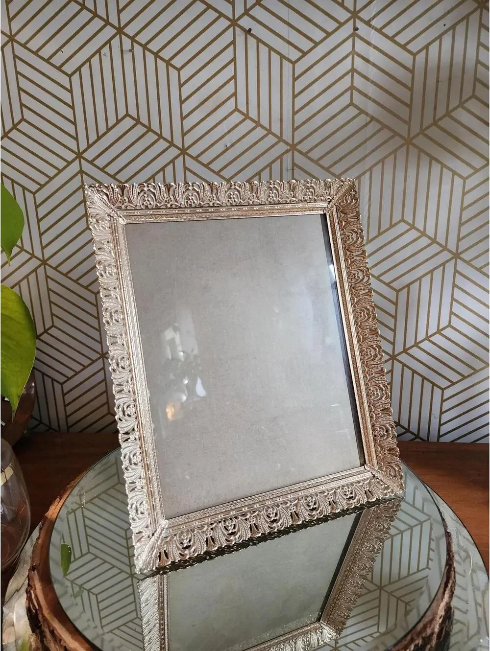 Vintage White & Gold Filagree Frame Free Standing Frame Wedding Items 8x10